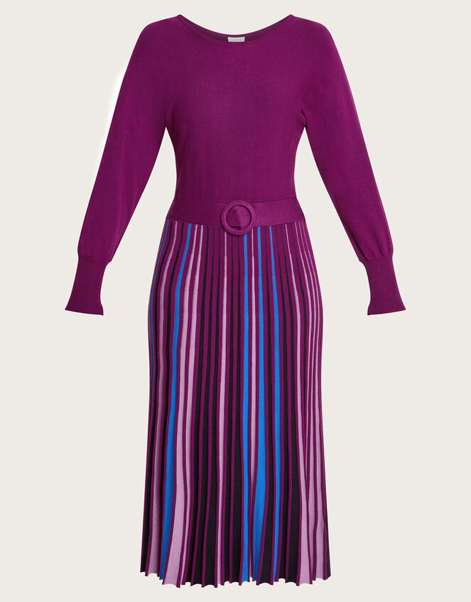 Slash Neck Pleated Skirt Dress with LENZING™ ECOVERO™, Purple (PURPLE), large