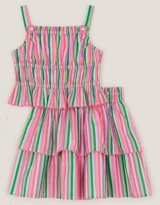 Stripe Top & Tiered Skirt Set, Green (GREEN), large