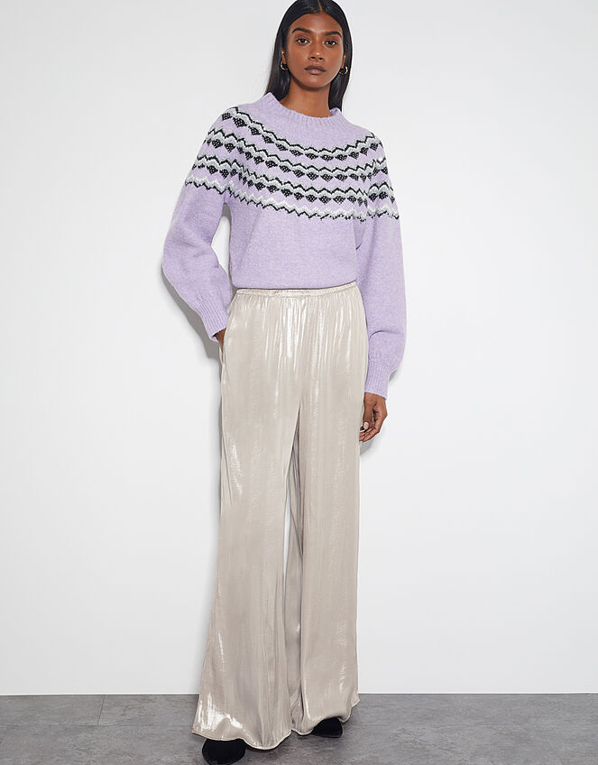 Lillie Metallic Wide Leg Trousers, Natural (CHAMPAGNE), large