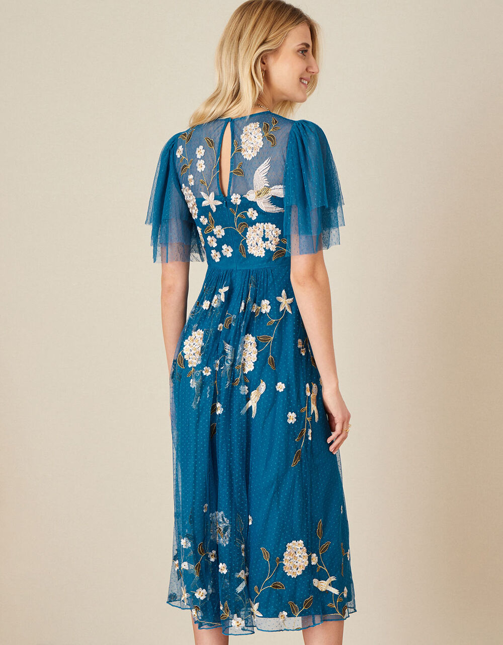 Bailee Embroidered Bird Dress Blue Evening Dresses Monsoon Global.