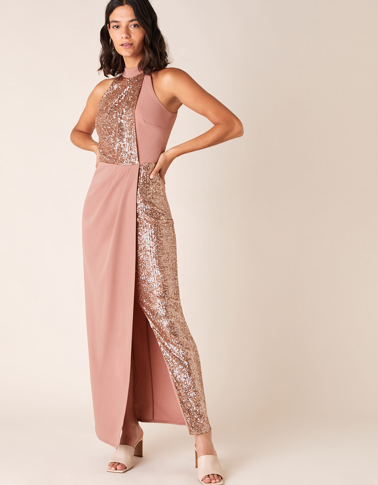 Kaitlyn Sequin Panel Stretch Maxi Dress Pink Day Dresses Monsoon Global