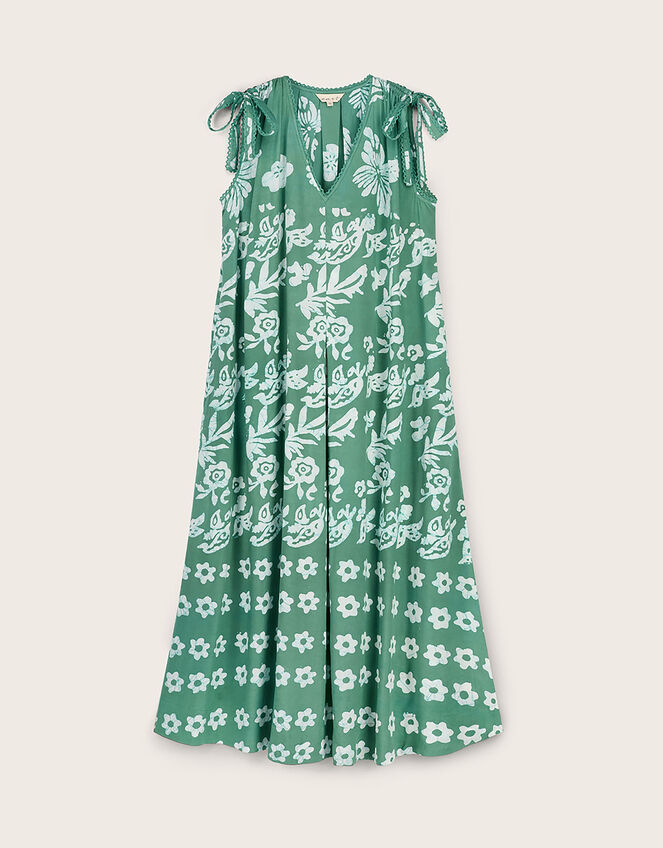 East Aggie Hand-Batik Floral Green Dress, Green (GREEN), large