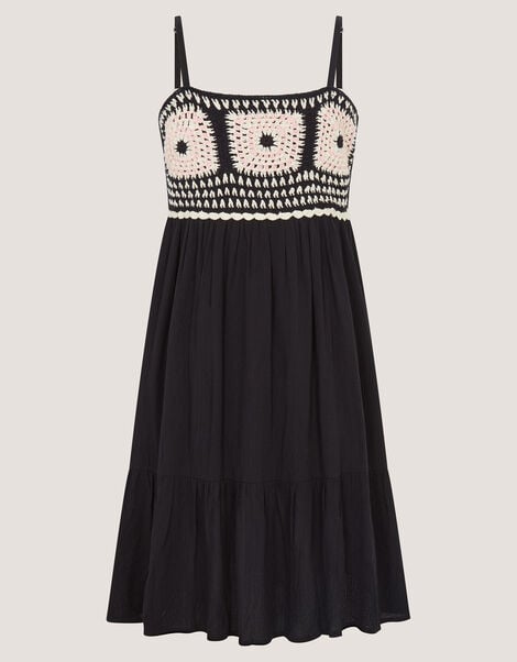 Crochet Sleeveless Dress, Black (BLACK), large