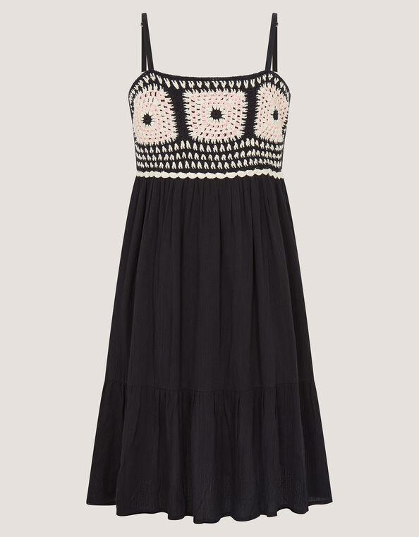 Crochet Sleeveless Dress, Black (BLACK), large
