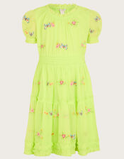 Embroidered Puff Sleeve Butterfly Dress, Green (LIME), large