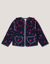 Floral Cord Quilted Jacket, Blue (NAVY), large