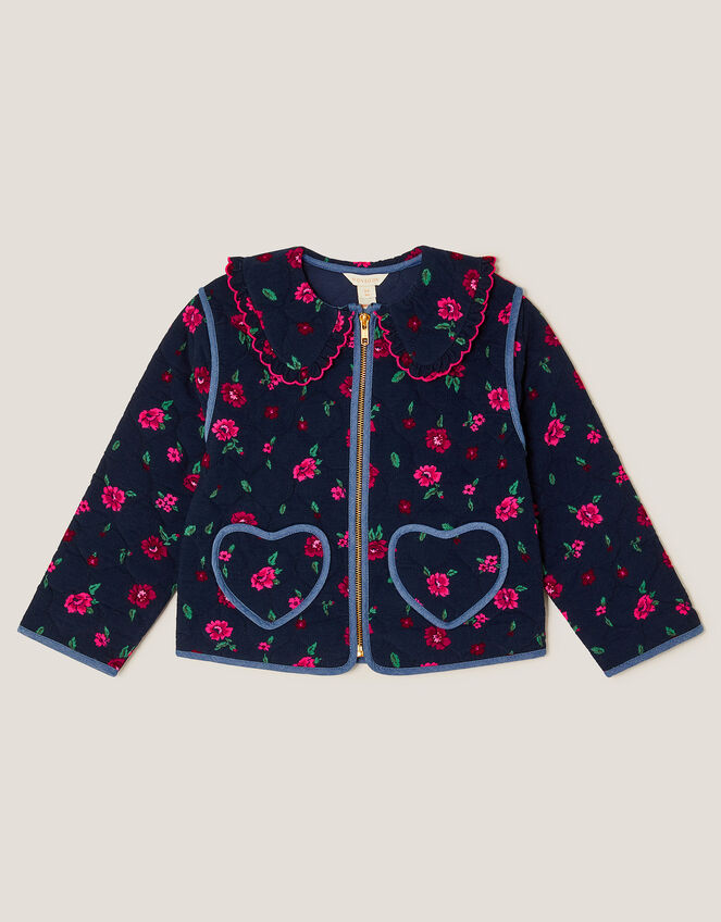 Floral Cord Quilted Jacket, Blue (NAVY), large