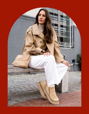 Laidback London Setsu Floral Suede Ankle Boots, Camel (BEIGE), large