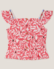 Floral Print Cropped Embellished Blouse, Multi (MULTI), large