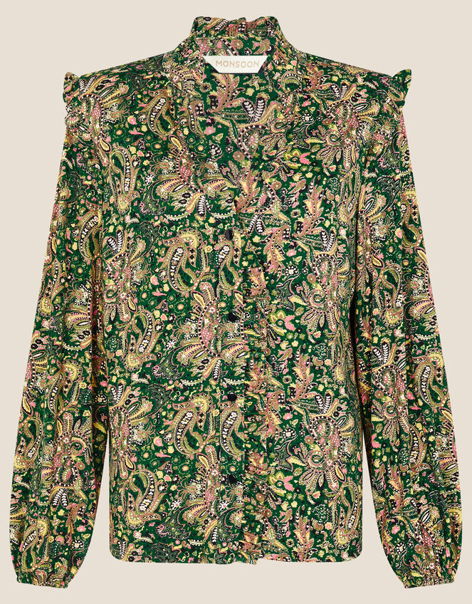 Paisley Print Jersey Shirt, Green (GREEN), large