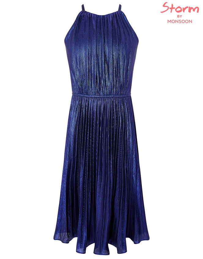 Halterneck Metallic Pleated Prom Dress, Purple (PURPLE), large
