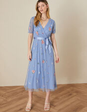 Zoe Hand-Embellished Midi Dress, Blue (BLUE), large