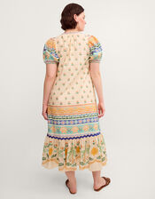Monsoon x Charlie Taylor Printed Puff Sleeve Midi Dress, Ivory (IVORY), large