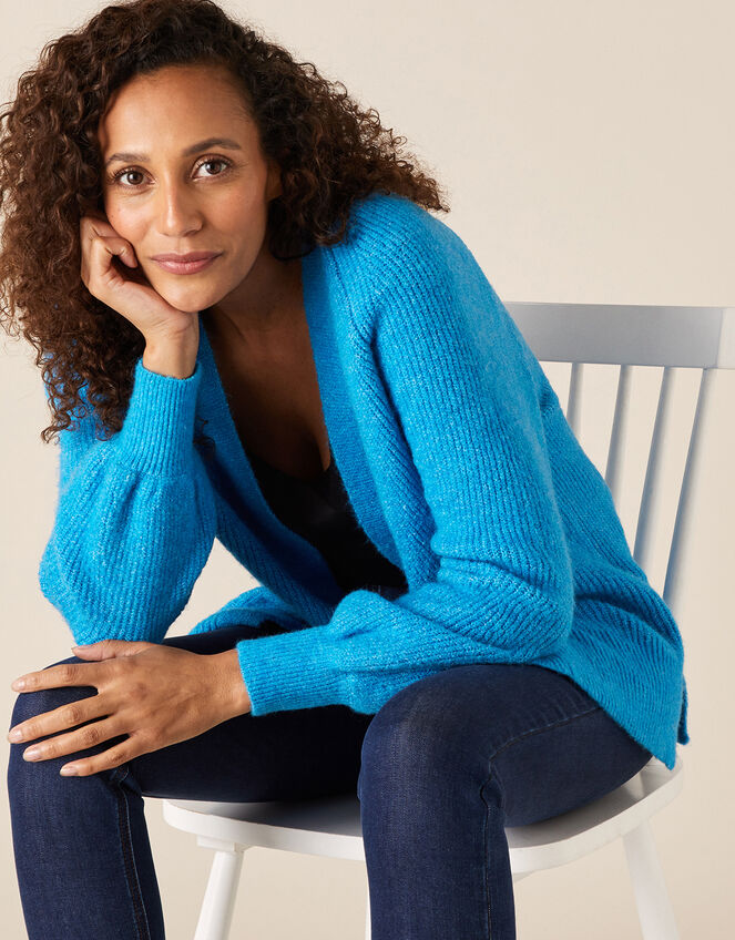 Cosy Knit Cardigan in Wool Blend, Blue (BLUE), large