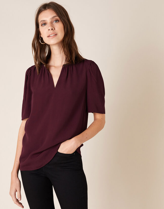 Embellished Neck Top with LENZING™ ECOVERO™, Purple (PURPLE), large