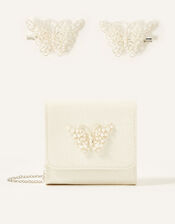 Pearly Butterfly Bag and Hair Clip Set, , large