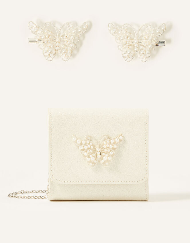 Pearly Butterfly Bag and Hair Clip Set, , large