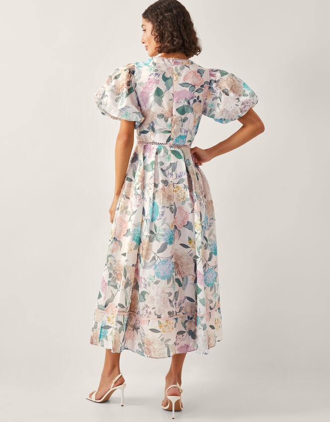 Agnes Floral Puff Sleeve Midi Dress, Pink (PALE PINK), large