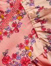 Baby Floral Lace Trim Frill Dress, Pink (PINK), large