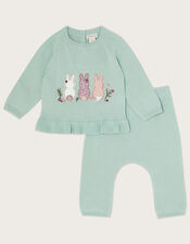 Newborn Ditsy Bunny Knit Top and Legging Set, Blue (AQUA), large