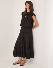 Evelyn Sleeveless Smocked Top, Black (BLACK), large