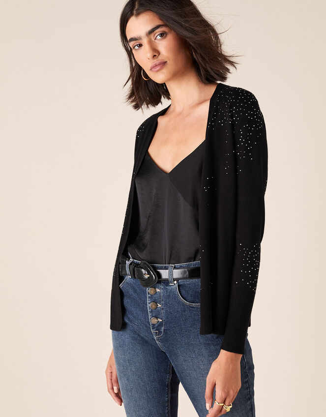 Hotfix Gem Cardigan with Sustainable Viscose, Black (BLACK), large