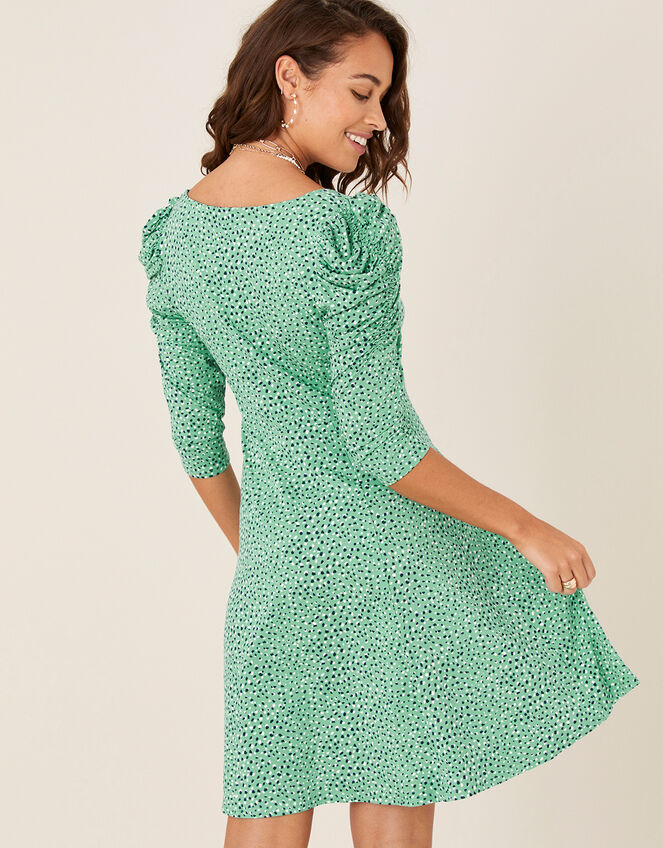 Printed Square Neck Jersey Dress, Green (GREEN), large