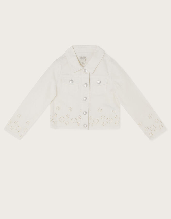 Broderie Schiffli Denim Jacket , White (WHITE), large