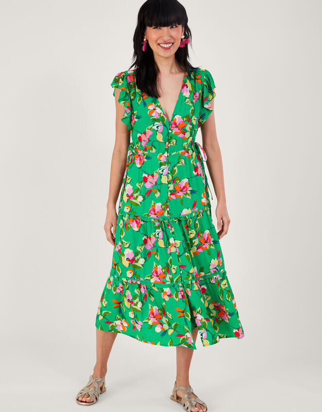 Lilou Floral Tea Dress, Green (GREEN), large