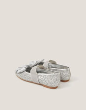 Glitter Bow Ballet Flats, Silver (SILVER), large