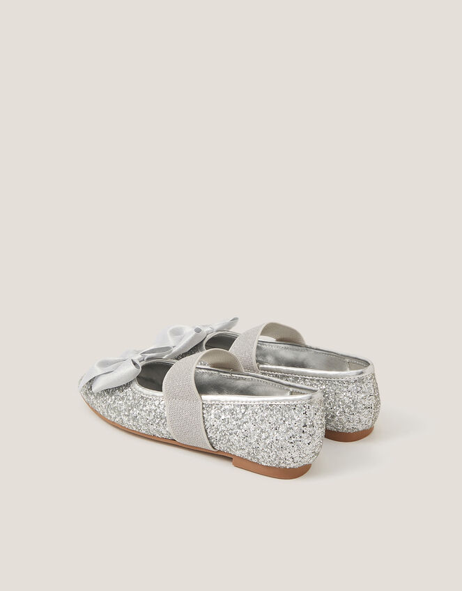 Glitter Bow Ballet Flats, Silver (SILVER), large