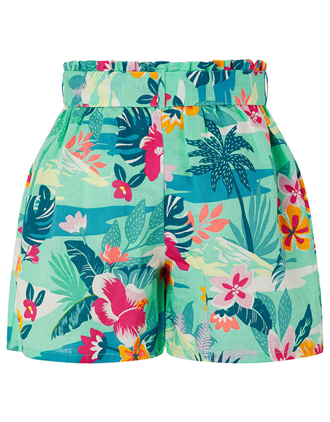 Petunia Floral Shorts in Linen and Organic Cotton, Green (GREEN), large