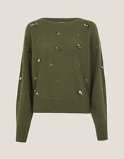 Sable Sequin Embellished Jumper, Green (KHAKI), large