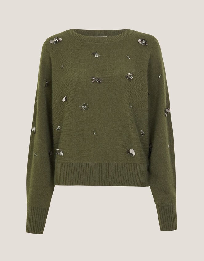 Sable Sequin Embellished Jumper, Green (KHAKI), large