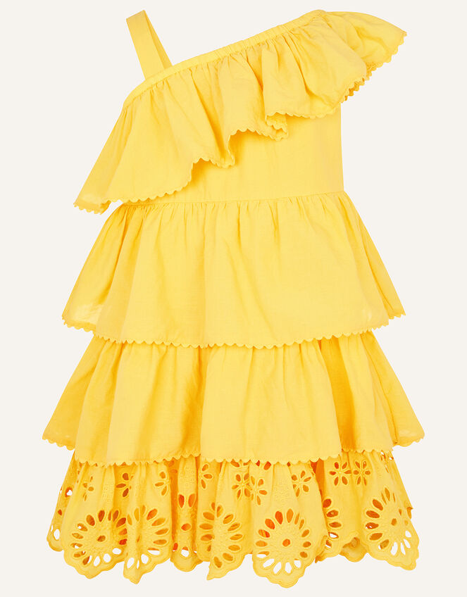 Layered Frill Broderie Dress, Yellow (YELLOW), large