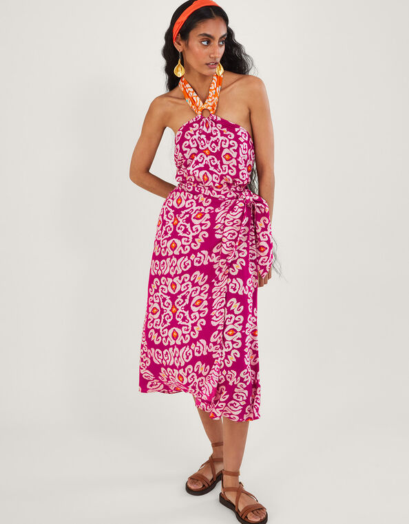 Bandhani Print Sarong Skirt in LENZING™ ECOVERO™ , Pink (PINK), large