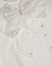 Embellished Puff Sleeve Bow T-Shirt, Ivory (IVORY), large