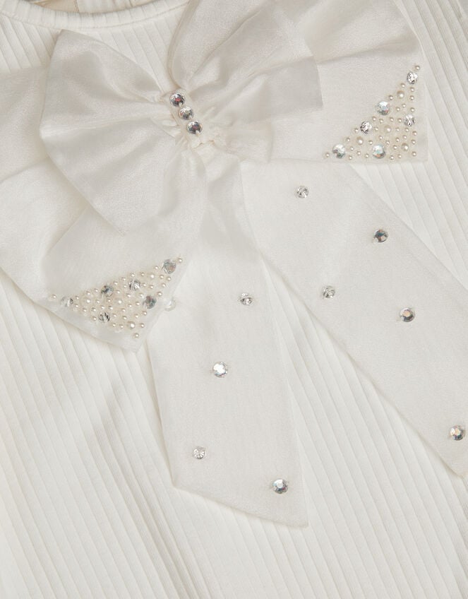 Embellished Puff Sleeve Bow T-Shirt, Ivory (IVORY), large
