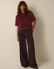 Terri Short Sleeve Fringe Top, Red (BURGUNDY), large