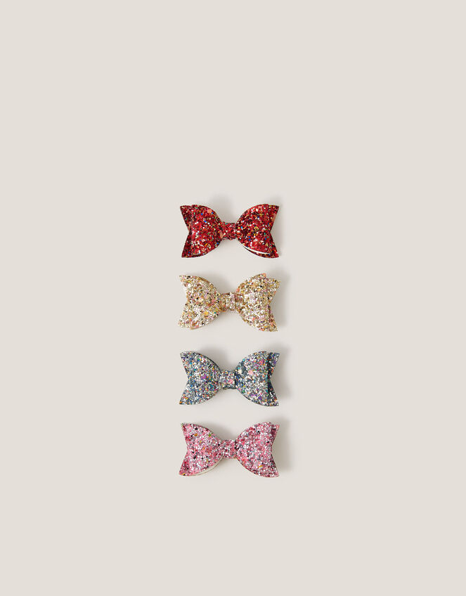 4-Pack Glitter Bow Hair Clips, , large