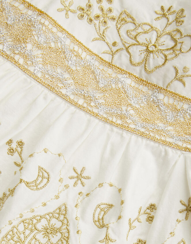 Baby Gold Floral Embroidered Dress, Ivory (IVORY), large