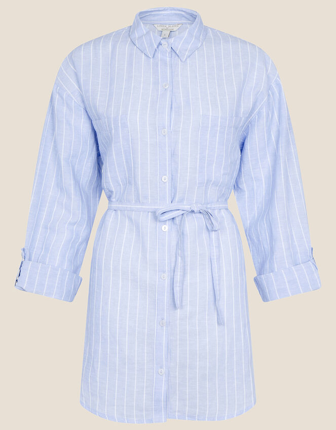 Stripe Longline Shirt in Linen Blend, Blue (BLUE), large