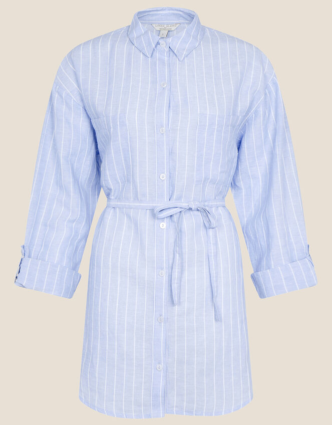 Stripe Longline Shirt in Linen Blend, Blue (BLUE), large