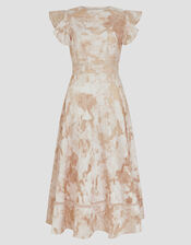Josie Flutter Sleeve Floral Jacquard Midi Dress, Pink (BLUSH), large