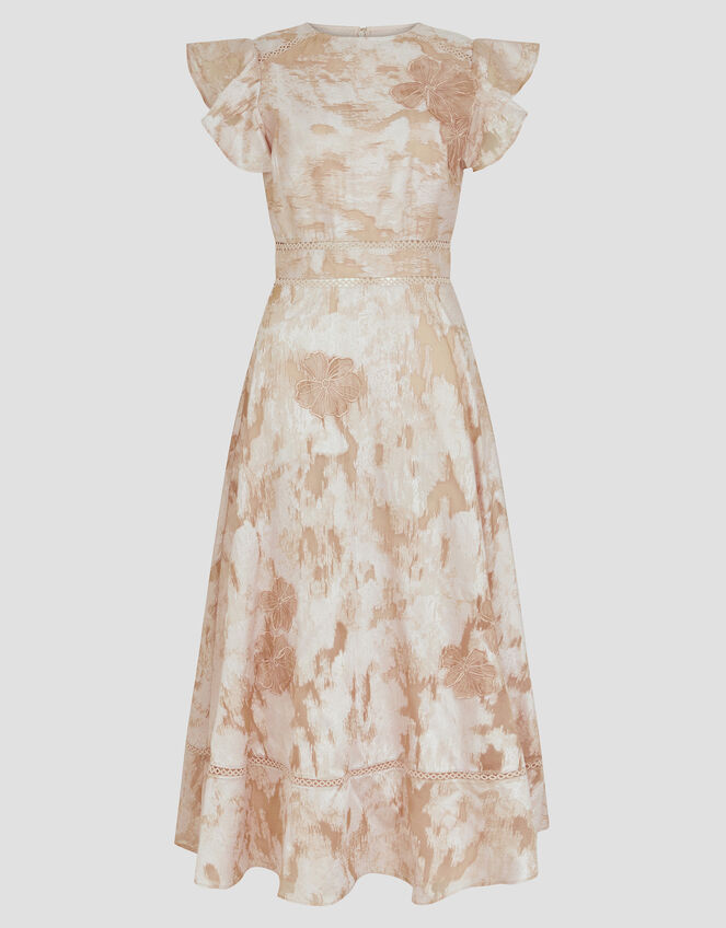 Josie Flutter Sleeve Floral Jacquard Midi Dress, Pink (BLUSH), large