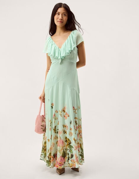 Aimee Floral Print Ruffle Maxi Dress, Green (SAGE), large