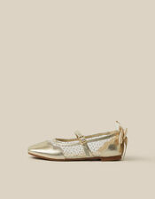 Bow Scallop Mesh Mary Jane Ballet Flats, Gold (GOLD), large