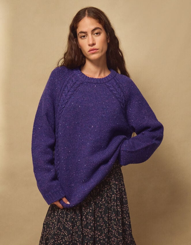 East Ami Cable Knit Jumper, VIOLET, large