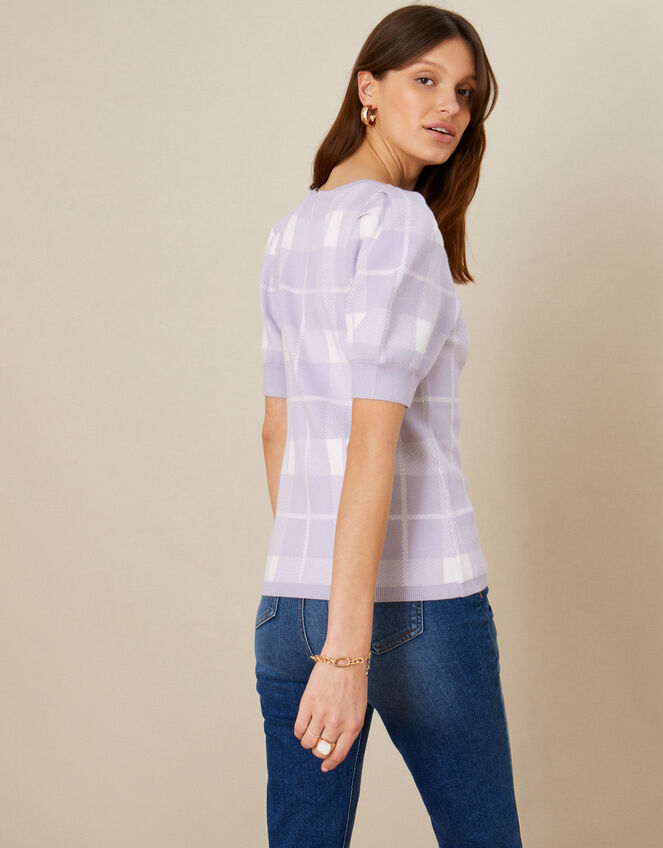 Check Short Sleeve Jumper, Purple (LILAC), large