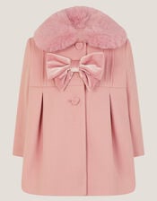 Baby Faux Fur Collar Bow Coat, Pink (PINK), large